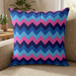 Snygg blå rosa chevron-mönster stor kastkudde kudde