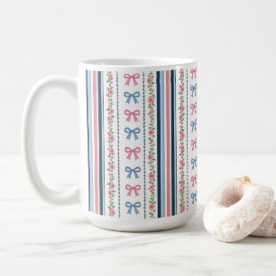 Snygg blå rosa slingor blommor randig coquette kaffemugg