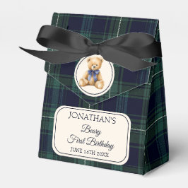 Snygg blå rosett Teddybjörn Tartan Födelsedagspres Presentaskar