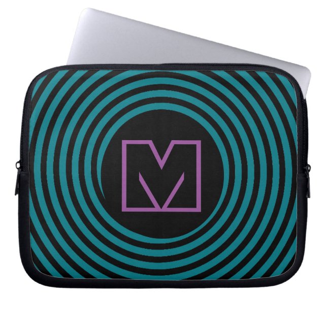 Snygg blå spiral virvelmonogram laptop fodral (Framsidan)