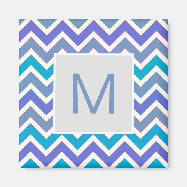 Snygg blå sportig mönster med chevron-monogram magnet (Framsidan)