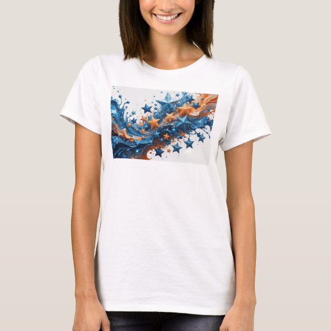 Snygg blå STJÄRNOR I HIMLEN Statement T-shirt (Framsida)