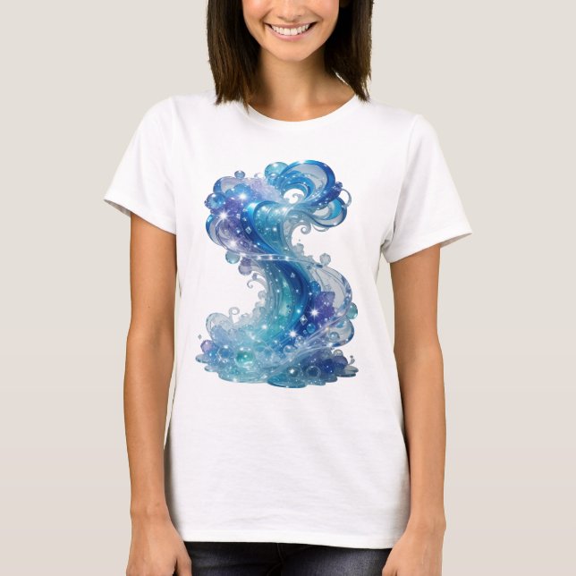 Snygg blå VATTENVÅG -T-shirt T Shirt (Framsida)