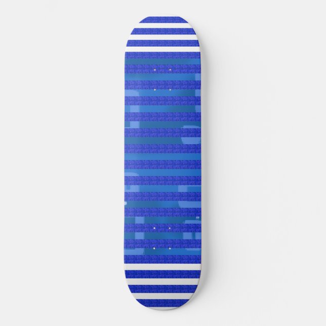 Snygg blå vit geometriska ränder mini skateboard bräda 18,5 cm (Framsida)