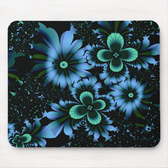 Snygg Blåa blommor Bra Fractal Art Musmatta (Framsidan)