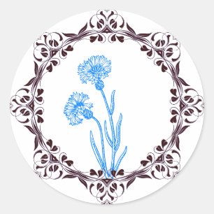 "Snygg Blåa blommor Sticker Runt Klistermärke