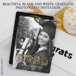 Snygg Black and White Student Photo Party Inbjudningar