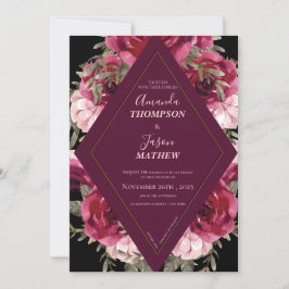 Snygg Black Burgundy Rosa Blommigt Bröllop Inbjudningar