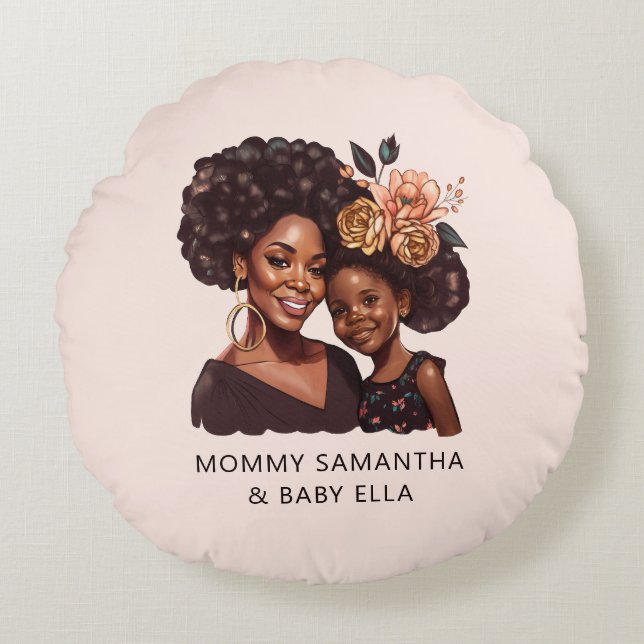 Snygg Black Mamma och Dotter (10) Rund Kudde (Framsidan)