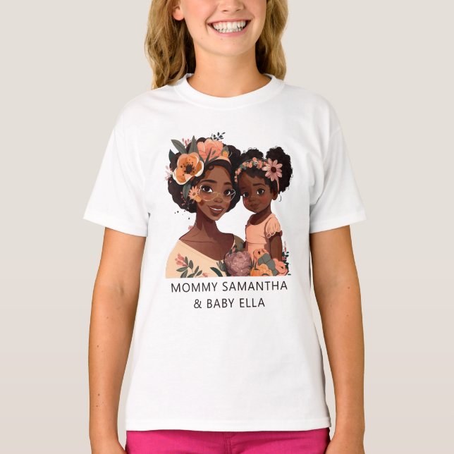 Snygg Black Mamma och Dotter (13) T Shirt (Framsida)