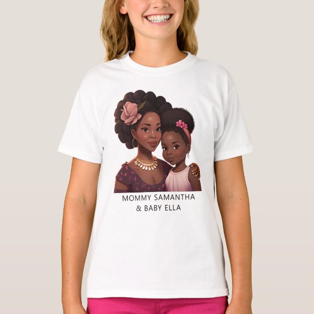 Snygg Black Mamma och Dotter (14) T Shirt (Framsida)