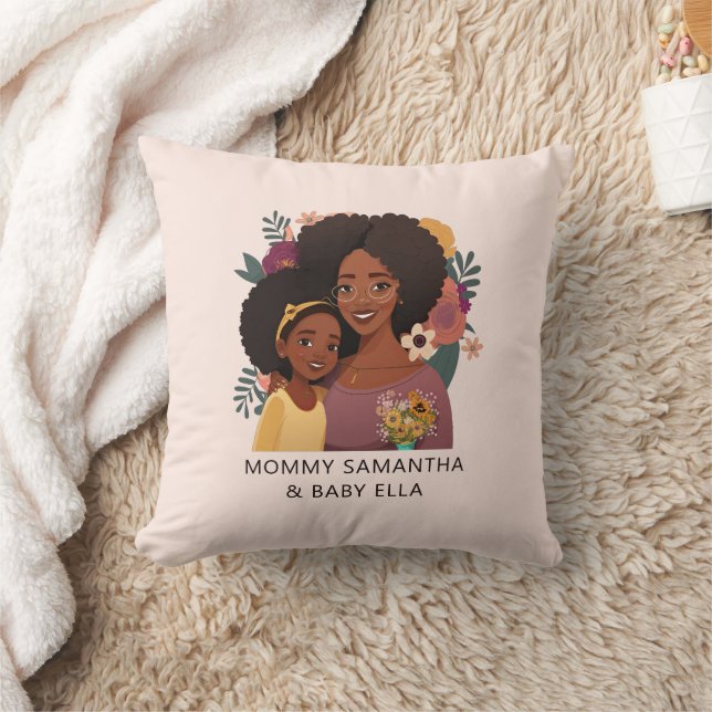 Snygg Black Mamma och Dotter (15) Kudde (Filt)