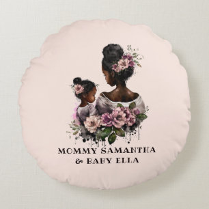 Snygg Black Mamma och Dotter (7) Rund Kudde