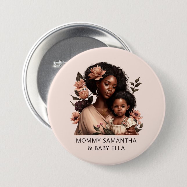 Snygg Black Mamma och Dotter (9) Knapp (Framsida & baksida)