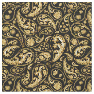 Snygg Black och Guld Paisley Mönster Tyg
