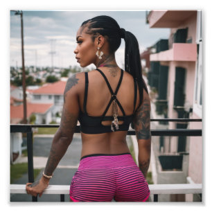 Snygg Black Tattoo Girl i Rosa Kort Fototryck