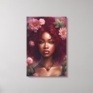 Snygg Black Woman i en Blomsterträdgård Canvastryck