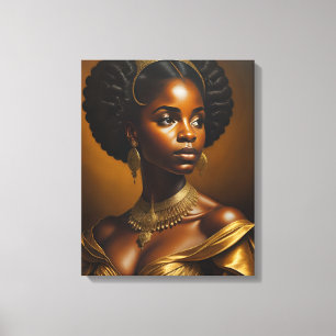 Snygg Black Woman med Guld Krona Canvastryck