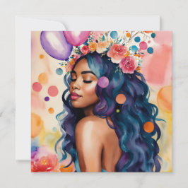 Snygg Black Woman Multifärgad Party Art Inbjudningar