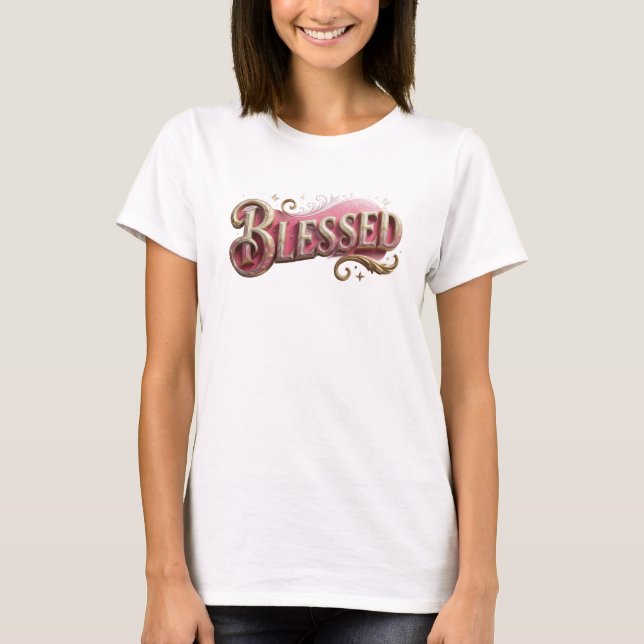 Snygg BLESSED Wearable Art T Shirt (Framsida)