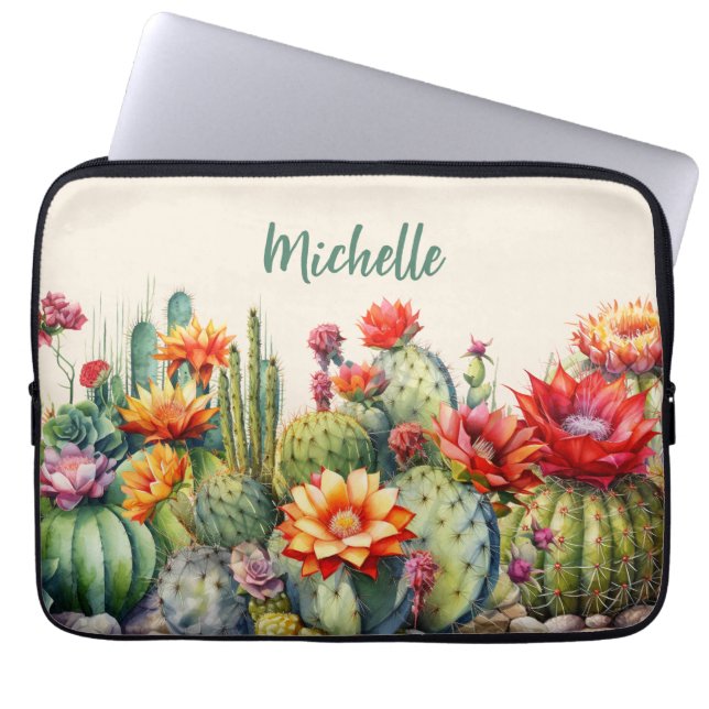 Snygg Blommar Cacti Laptop Fodral (Framsidan)