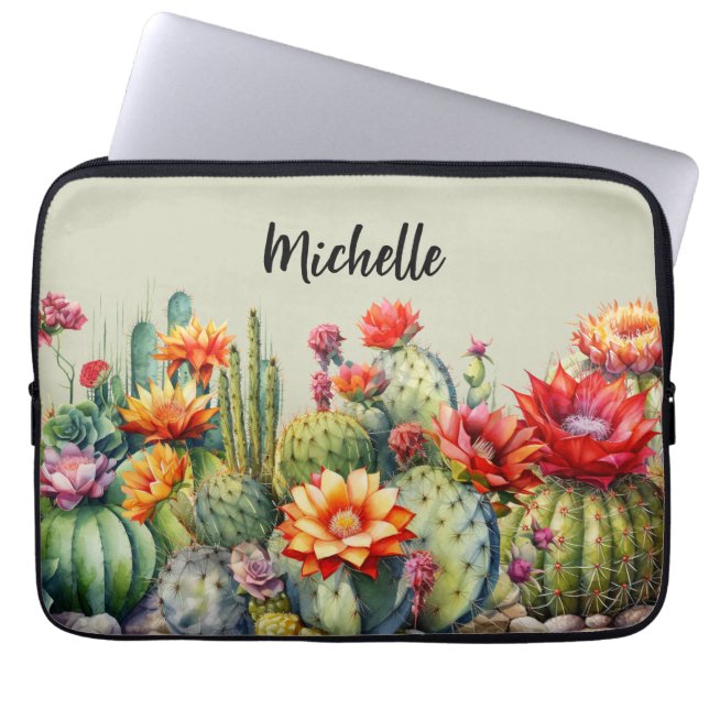 Snygg Blommar Cacti med Namn Laptop Fodral (Framsidan)