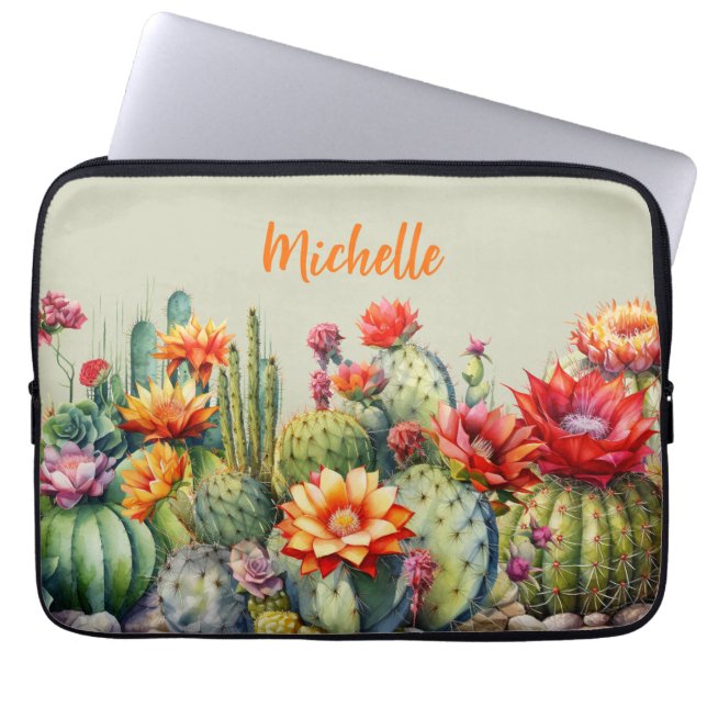 Snygg Blommar Cacti med Namn Laptop Fodral (Framsidan)