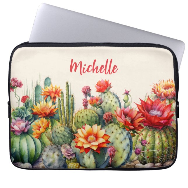 Snygg Blommar Cacti med Namn Laptop Fodral (Framsidan)