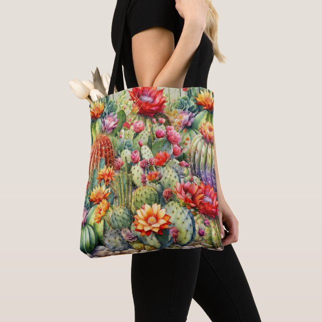 Snygg Blommar Cacti Tygkasse (Närbild)