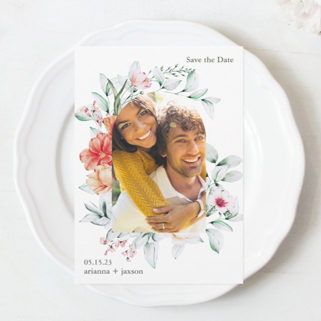 Snygg Blommigt Arch Photo Bröllop spara datum Datumet (Skapare uppladdad)