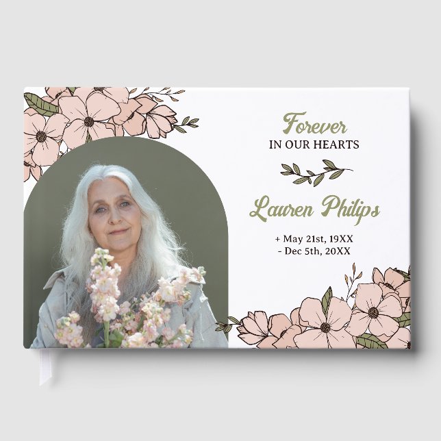 Snygg Blommigt Arch Photo Forever i våra hjärtan Gästböcker (Framsida)