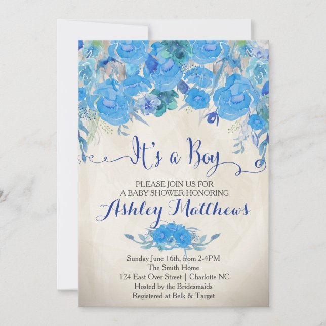 Snygg Blommigt Baby Shower-inbjudan, Baby Inbjudningar (Framsida)