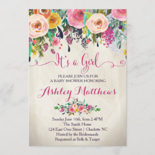 Snygg Blommigt Baby Shower-inbjudan, Baby Inbjudningar