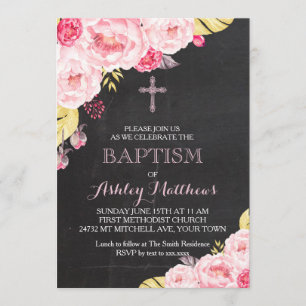 Snygg Blommigt Baptism-inbjudan, Baby Inbjudningar