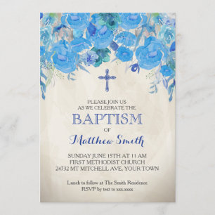 Snygg Blommigt Baptism-inbjudan, Baby Inbjudningar
