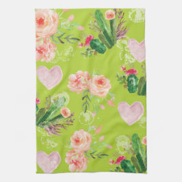 Snygg Blommigt Cactus Kökshandduk