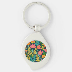 Snygg blommigt färglös fält swirl silverfärgad nyckelring