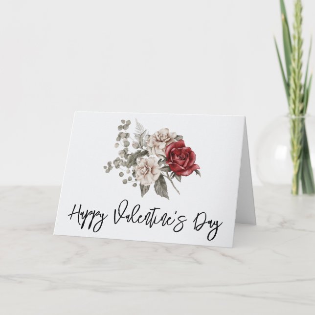 Snygg Blommigt från Off-White & Röd ros Valentine Kort (Framsida)