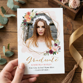 Snygg Blommigt Guld Ram Photo Studentfest Inbjudningar