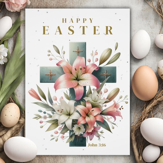 Snygg Blommigt Kor Anpassningsbar Christian Påsk Helgkort (Beautiful Floral Cross Custom Christian Easter Holiday Card with customizable text.)