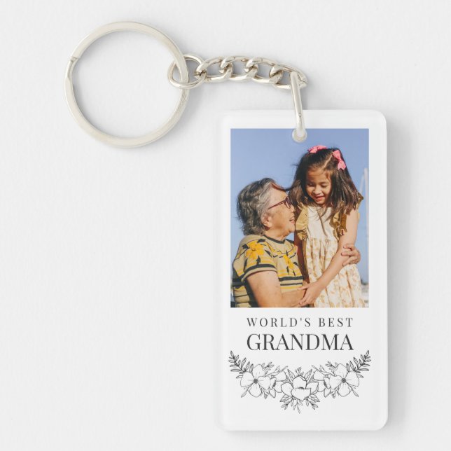 Snygg Blommigt Line Art Best Grandma Photo Nyckelring (Framsidan)