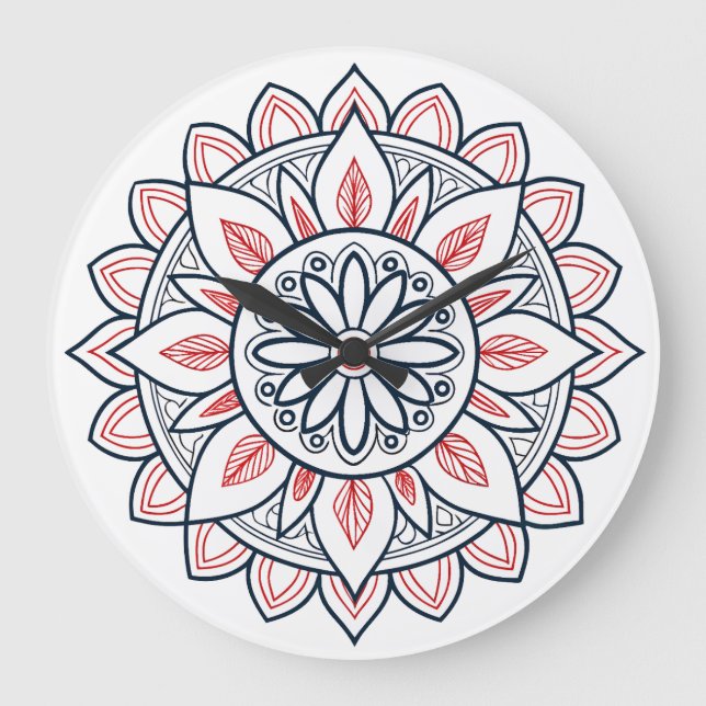Snygg Blommigt Mandala - färgning och grafik Stor Klocka (Framsida)