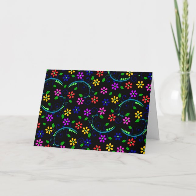 Snygg Blommigt på svart bakgrund Kort (Framsida)
