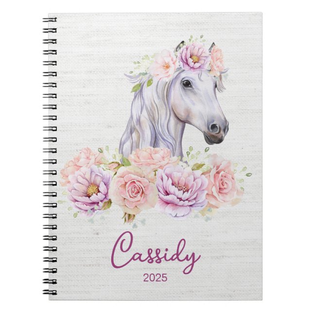 Snygg Blommigt Pony DIY Namn Anteckningsbok (Framsidan)