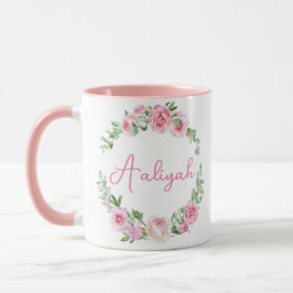 Snygg Blommigt Rosa ros Wandeans Namn Monogram Mugg