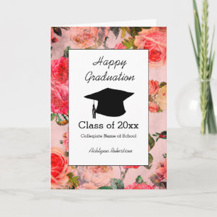 Snygg Blommigt Rosa Studenten Kort