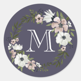 Snygg Blommigt Round Sticker - lila Runt Klistermärke