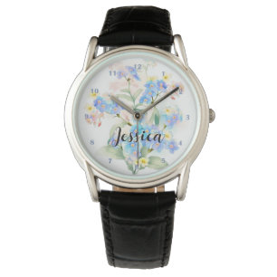 Snygg Blommigt Sommar-Glöm-Me-Nots Lilac Namn Armbandsur