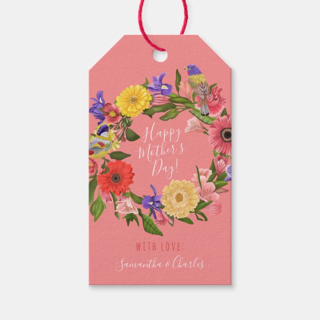 Snygg Blommigt Wandan Lycklig Mors dag Presentetikett (Framsidan)