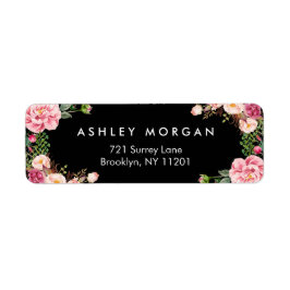 Snygg Blommigt Wrap Classy Black White Returadress Etikett